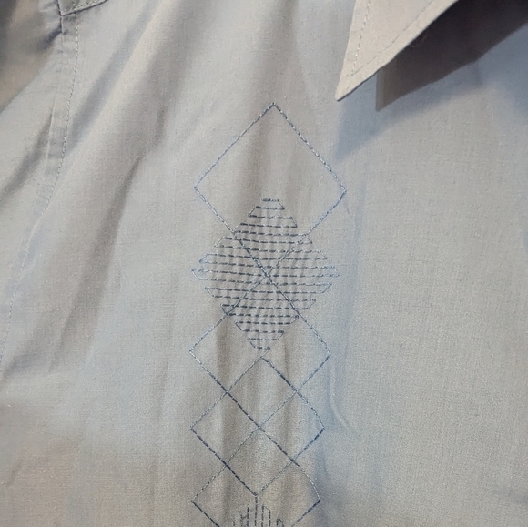 VTG The Genuine Haband Guayabera Embroidered ButtonUp Pockets Blue Mens Shirt XL - Picture 2 of 5